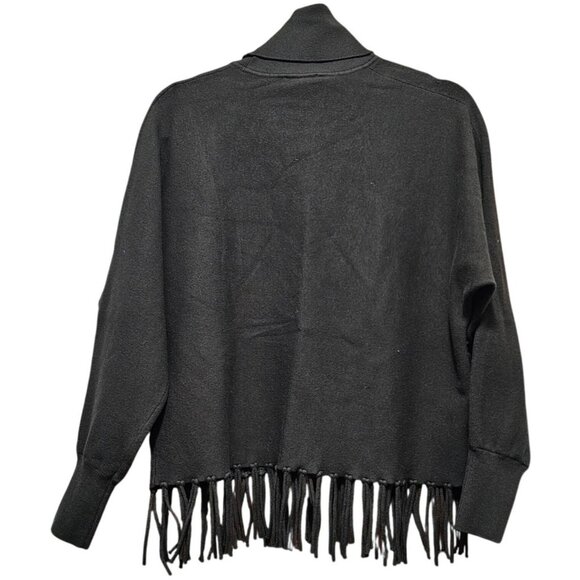 Carmen Marc Valvo Womens XL Fringe Hem Turtleneck Sweater In Dark Olive Green Vi - Picture 2 of 7
